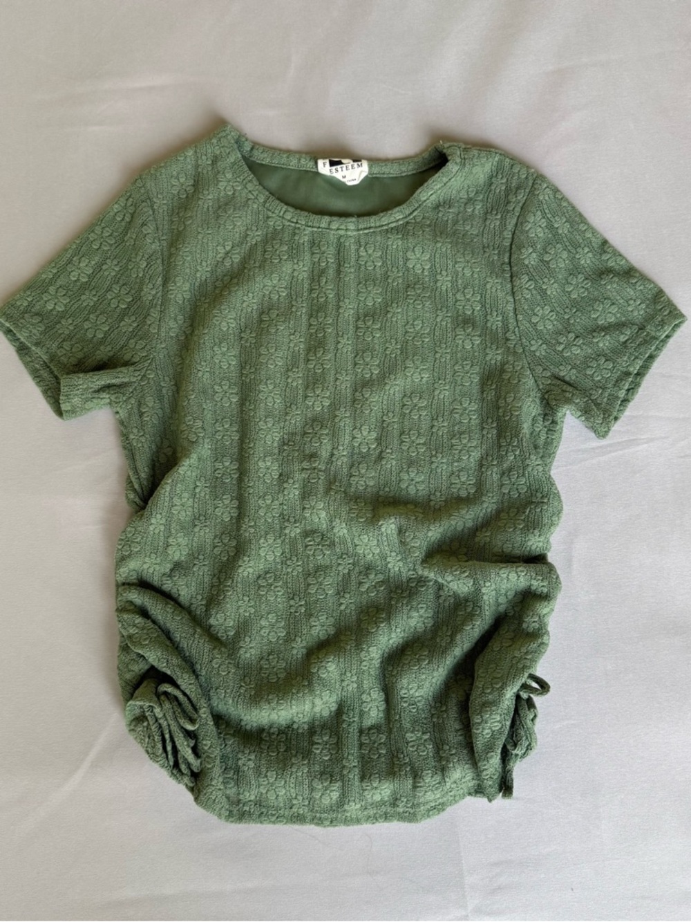 Self Esteem Sage Green Floral Textured Knit Top